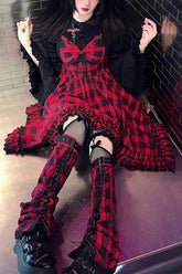 Red Scarlet Abby Style Irregular Plaid Printing Gothic Lolita JSK Dress